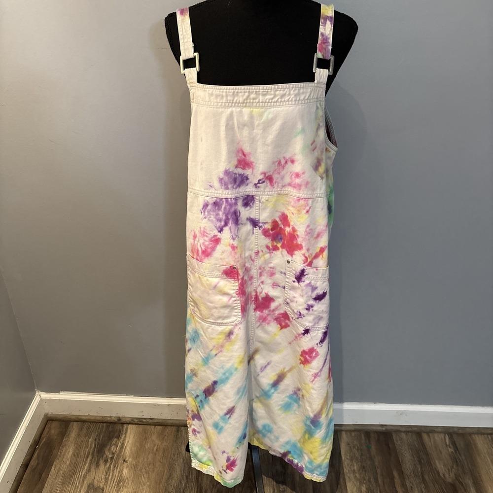 Vintage Tie Die Denim Overall Jumper Dress Splash Pattern Retro Women's Large‎
